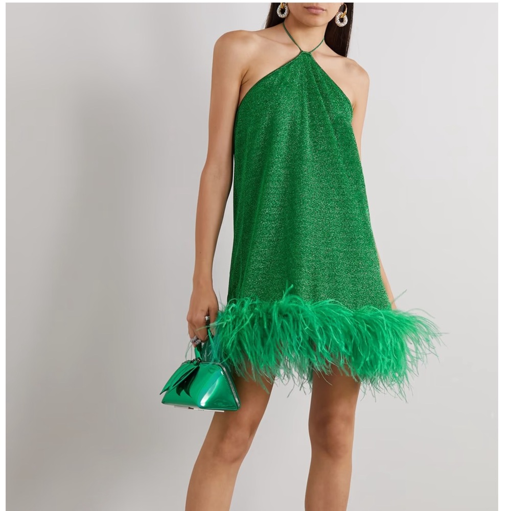 Oseree feather mini halter dress